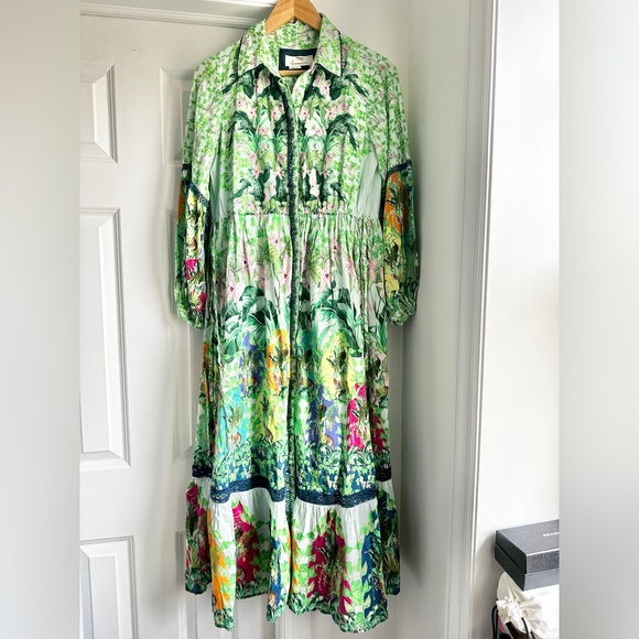 Anthropologie Long-Sleeve Printed Maxi Shirt Dress Jungle Print - Picture 8 of 14